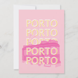 Tarjeta Festiva Oporto Travel Art, Portugal, Pink, Preppy