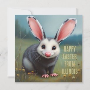 Tarjeta Festiva Opossum con orejas de conejo