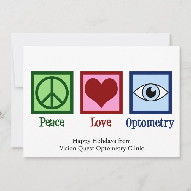 Tarjeta Festiva Optometría de Amor y Paz Optometrista Personalizad (Anverso)