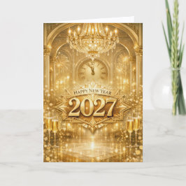 Tarjeta Festiva Opulent Gold Ballroom Happy New Year 2027