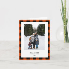 Tarjeta Festiva Orange Black Buffalo Plaid  3 Photo Christmas