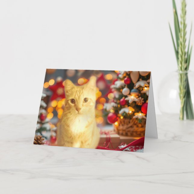 Tarjeta Festiva Orange Ginger Cat Cute Christmas (Anverso)