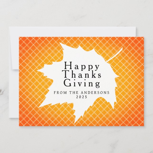 Tarjeta Festiva Orange Plaid Simple Happy Thanksgiving Autumn Hol (Anverso)