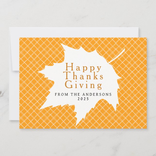 Tarjeta Festiva Orange Plaid Simple Happy Thanksgiving Autumn Hol (Anverso)