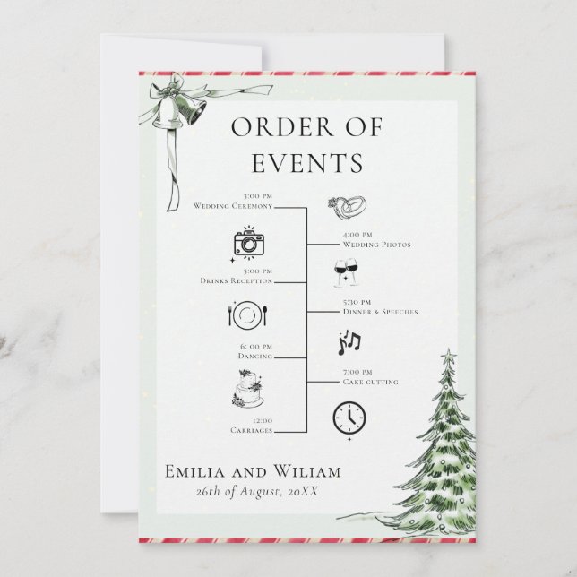 Tarjeta Festiva Orden de la línea de tiempo del Boda de navidades  (Anverso)