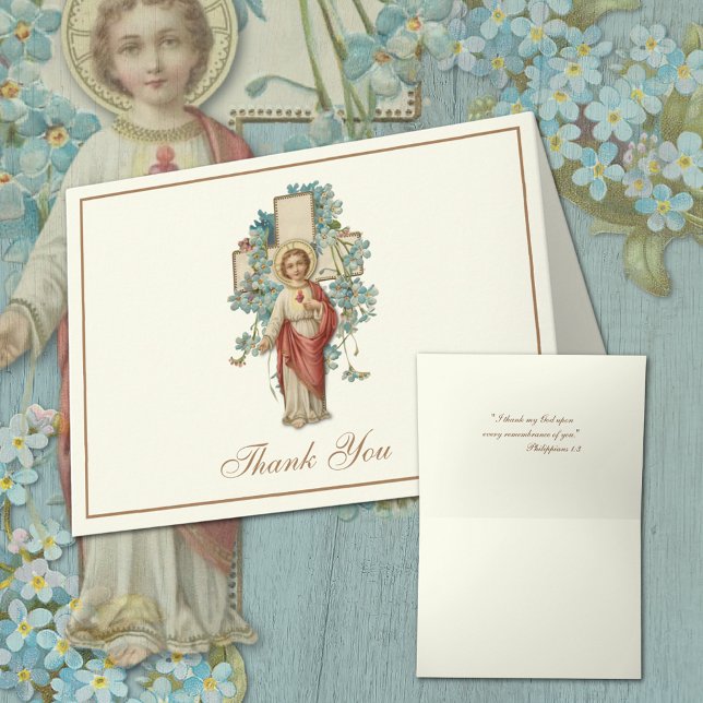 Tarjeta Festiva Ordenación del Sacerdote Sagrado Corazón Católico (Sacred Heart of Child Jesus Traditional Catholic Thank You Stationery Notecard)