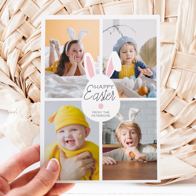 Tarjeta Festiva Orejas de conejito rosado feliz de Pascua Huevos 4 (Subido por el creador)