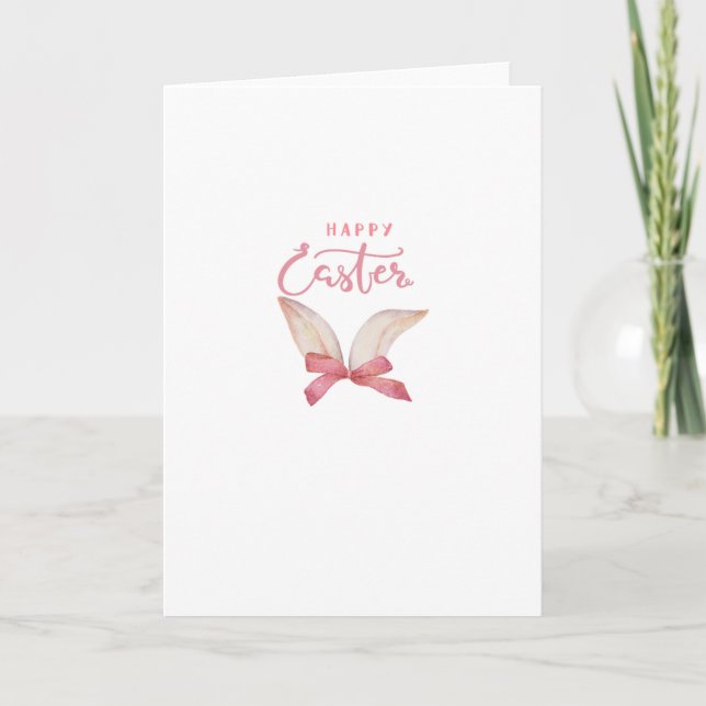 Tarjeta Festiva Orejas de conejo rosadas de Pascua (Anverso)