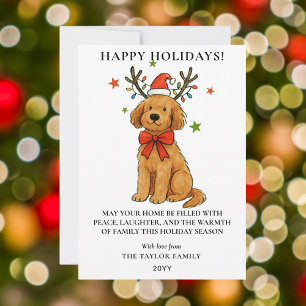 Tarjeta Festiva Orejas de Reno para Perro Goldendoodle Cachorro Na