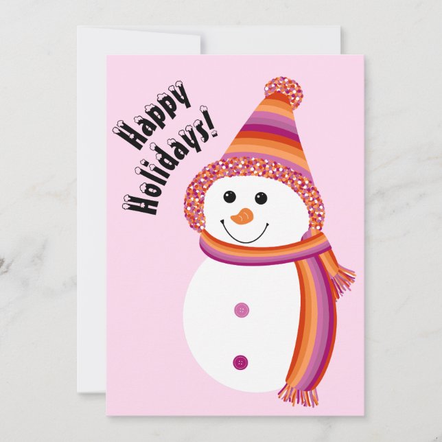 Tarjeta Festiva Orgullo lésbico Snowman Snowperson Felices Fiestas (Anverso)