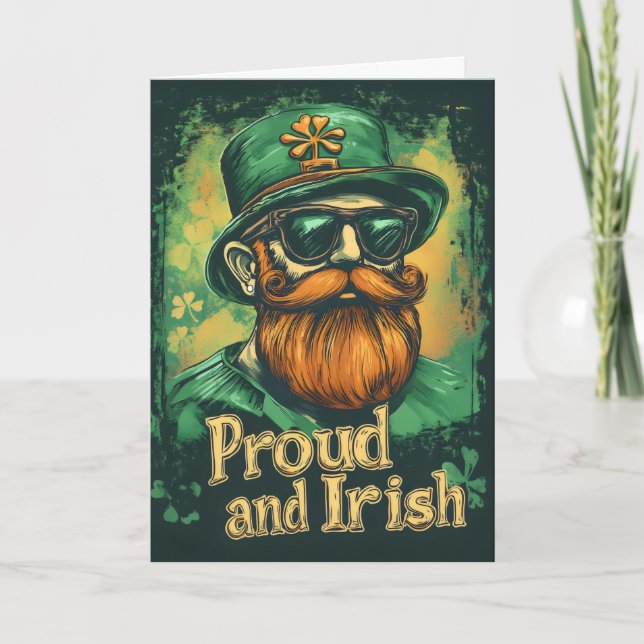 Tarjeta Festiva Orgulloso e irlandés Funny Leprechaun San Patricio (Anverso)