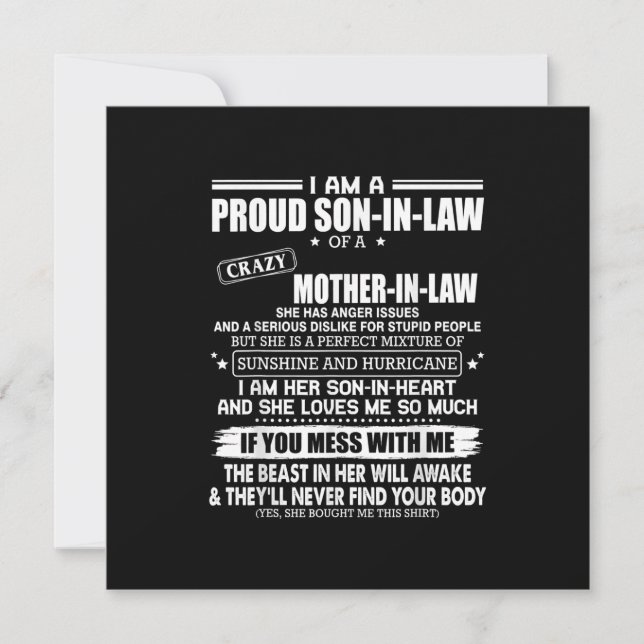 Tarjeta Festiva Orgulloso Hijo De Una Madre Loca En Derecho Regalo (Anverso)