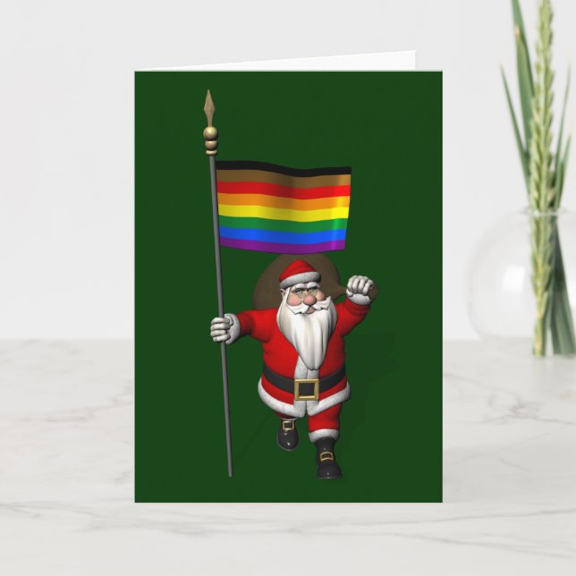Tarjeta Festiva Orgulloso Santa Claus ondea bandera del Orgullo Ga (Anverso)