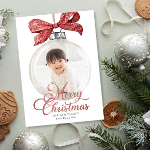 Tarjeta Festiva Ornamento con Navidades de Bow Photo
