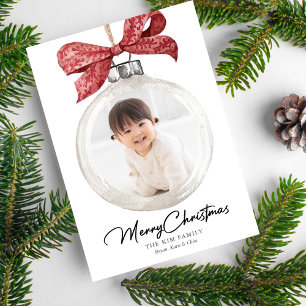 Tarjeta Festiva Ornamento con Navidades de Bow Photo