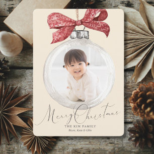 Tarjeta Festiva Ornamento con Navidades de Bow Photo