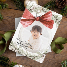 Tarjeta Festiva Ornamento con Navidades de Bow Wreath Photo