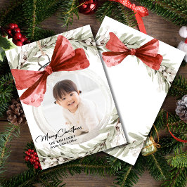 Tarjeta Festiva Ornamento con Navidades de Bow Wreath Photo