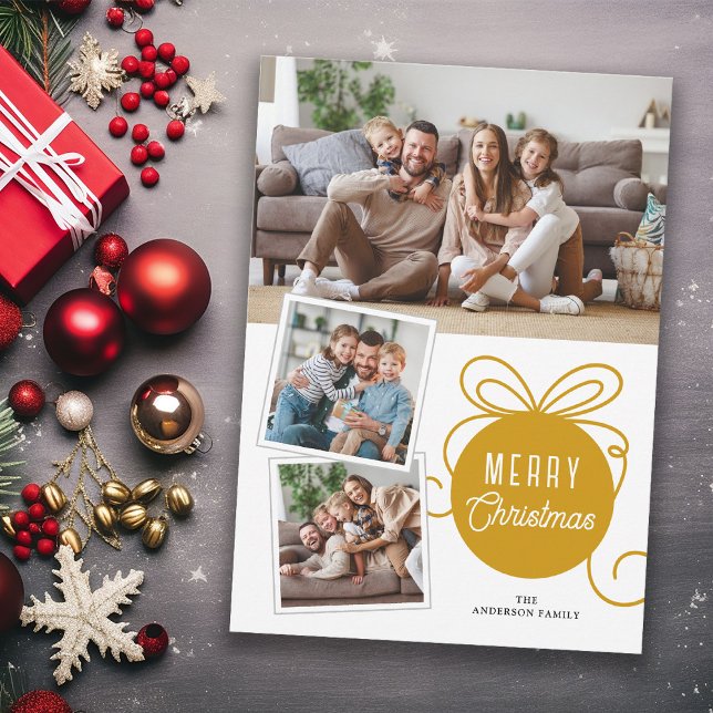 Tarjeta Festiva Ornamento de árbol de oro navideño 3 fotos (Subido por el creador)