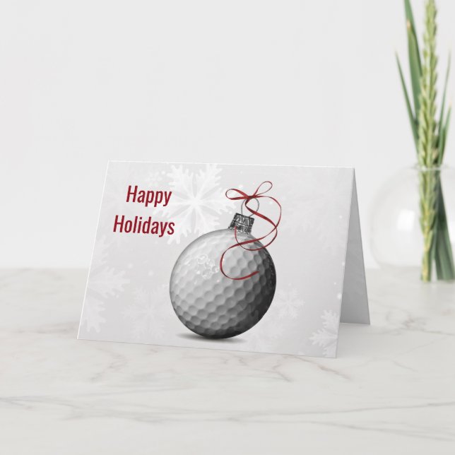 Tarjeta Festiva ornamento de bola de golf Holiday Greetings (Anverso)