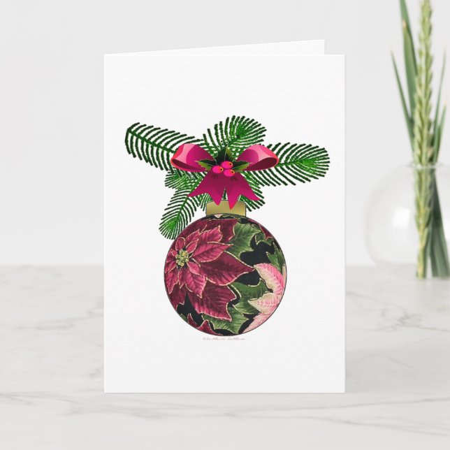 Tarjeta Festiva Ornamento de Borgoña de Poinsettia retro 50 (Anverso)