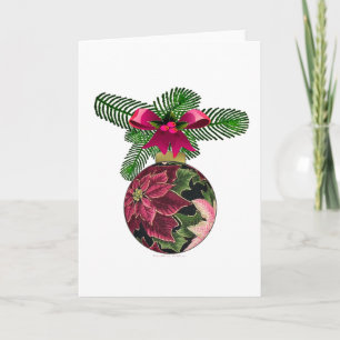 Tarjeta Festiva Ornamento de Borgoña de Poinsettia retro 50