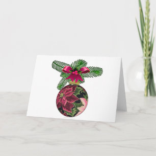 Tarjeta Festiva Ornamento de Borgoña de Poinsettia retro 50