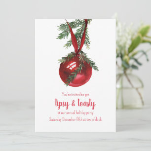 Tarjeta Festiva Ornamento de cinta roja Tipsy y Fiesta tostada