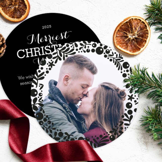 Tarjeta Festiva Ornamento de festividad de marco de foto de Black  (Subido por el creador)