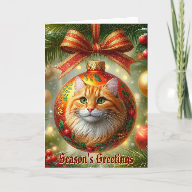 Tarjeta Festiva Ornamento de gato de naranja Tabby en una carta de (Anverso)