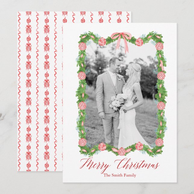 Tarjeta Festiva Ornamento de la Chinoiserie roja Garland Grandmill (Anverso / Reverso)