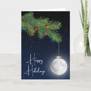 Tarjeta Festiva Ornamento De La Luna En La Tos De Pino