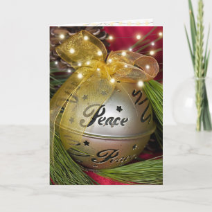 Tarjeta Festiva ornamento de paz del oro de los navidades