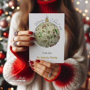 Tarjeta Festiva Ornamento elegante moderno de Navidades de oro