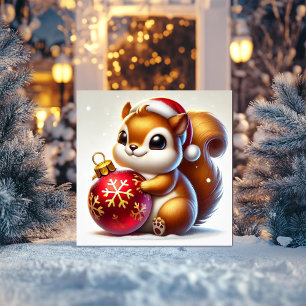 Tarjeta Festiva Ornamento festivo de abrazo de ardilla adorable