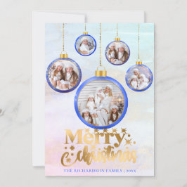 Tarjeta Festiva Ornamento fotográfico de color azul para navidades