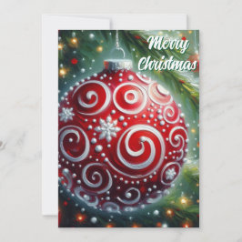 Tarjeta Festiva Ornamento navideño caprichoso Red White Swirls