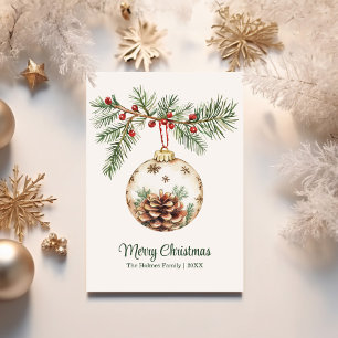 Tarjeta Festiva Ornamento navideño de color de agua vintage