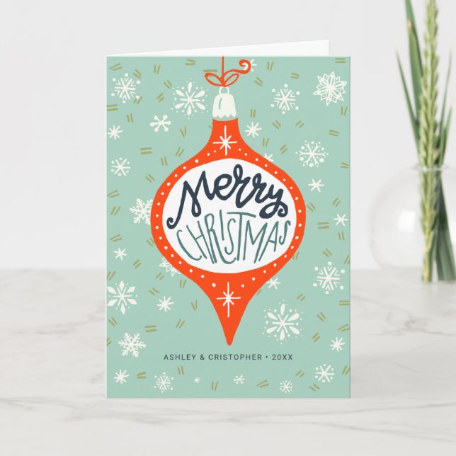 Tarjeta Festiva Ornamento navideño de mano dibujada (Anverso)