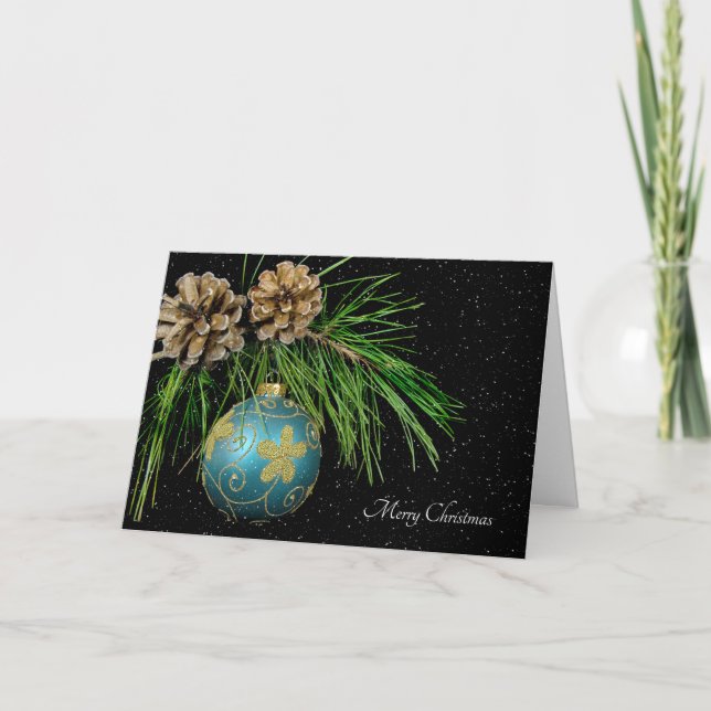 Tarjeta Festiva Ornamento navideño en copos de nieve (Anverso)
