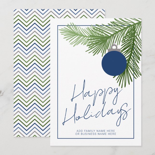 Tarjeta Festiva Ornamento navideño moderno - Verde - Marina No Fot (Anverso / Reverso)