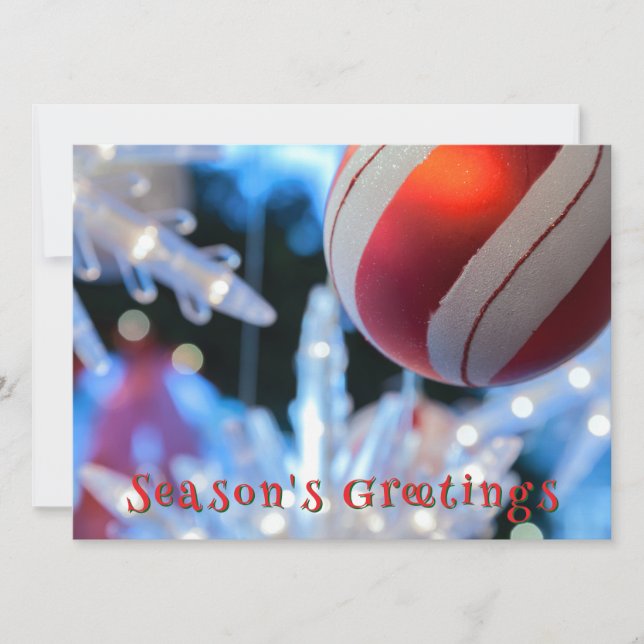 Tarjeta Festiva Ornamento navideño rojo y luz blanca (Anverso)