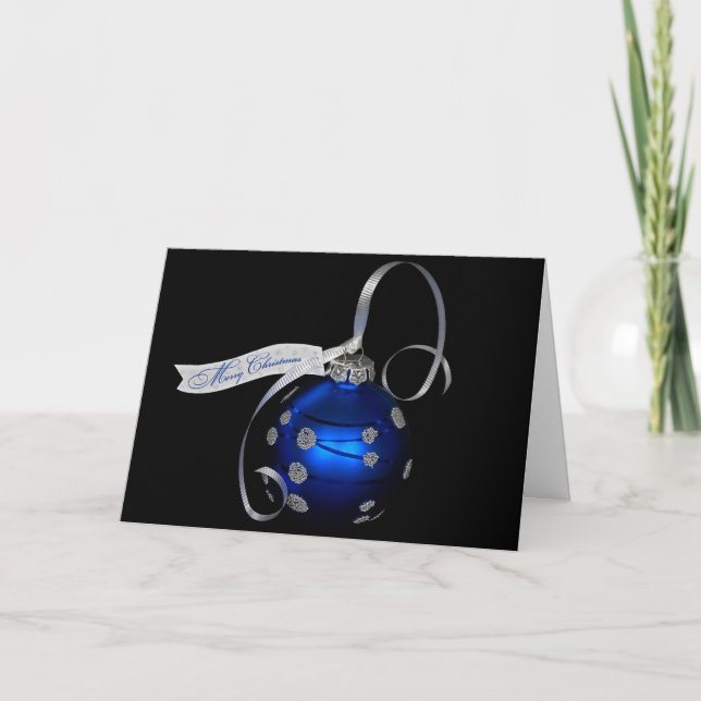 Tarjeta Festiva Ornamento navideño sobre negro (Anverso)