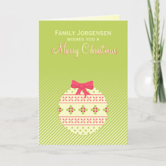 Tarjeta Festiva Ornamento navideño verde personalizado
