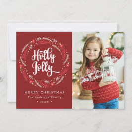 Tarjeta Festiva Ornamento navideño Wreath Holly Jolly Foto