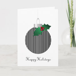 Tarjeta Festiva Ornamento rayado blanco negro del acebo del
