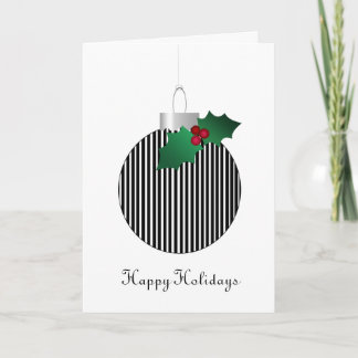 Tarjeta Festiva Ornamento rayado blanco negro del acebo del