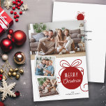 Tarjeta Festiva Ornamento rojo de árbol de Collage de fotos de nav<br><div class="desc">Envíe sus saludos navideños a su familia y amigos con esta moderna tarjeta de Navidades fotográficos mínima. El diseño presenta un adorable gráfico de adorno de árbol rojo y espacio para 3 fotos... 1 horizontal y 2 cuadradas más pequeñas. Agregue su propio mensaje personal en la parte posterior o utilice...</div>