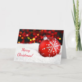 Tarjeta Festiva Ornamento rojo navideño en nieve