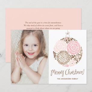 Tarjeta Festiva Ornamento rosa y marrón, foto navideña
